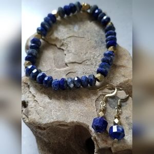 Handcrafted Lapis Lazuli Bracelet & Earrings Set